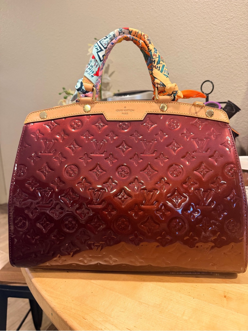 Louis Vuitton Vernis Ombre Top-Handle Bag in Burgundy to Tan